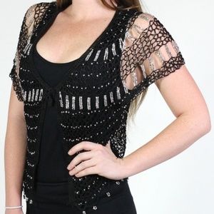 Black with Silver Beads Evening Cardigan